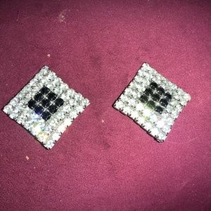 Sparkly Clear and Blue CZ Rhinestone Square/Diamond Clip-On earrings P0011